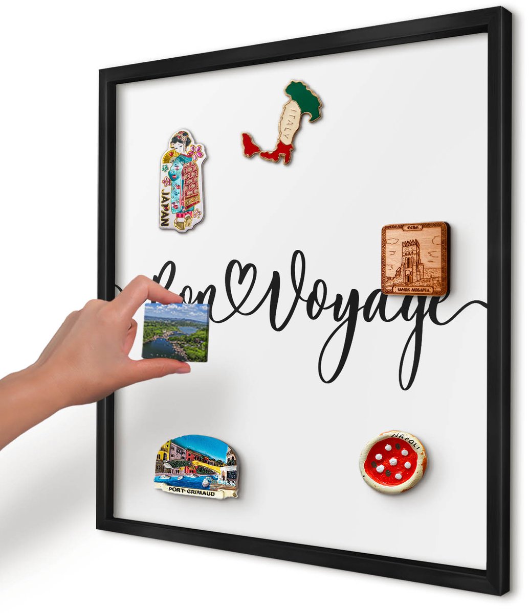Artprintcave Zwart Magneetbord mit Zwart Frame - 50x50 cm - Goede Reis Memobord Keuken - Typografisch Magnetisch Bord - Teksten