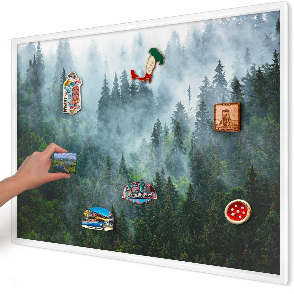 Artprintcave Groente Magneetbord mit Witte Lijst - 100x70 cm - Mysterieus Bos Magnetische Organizer - Fotografisch Memobord Keuken - Landschappen