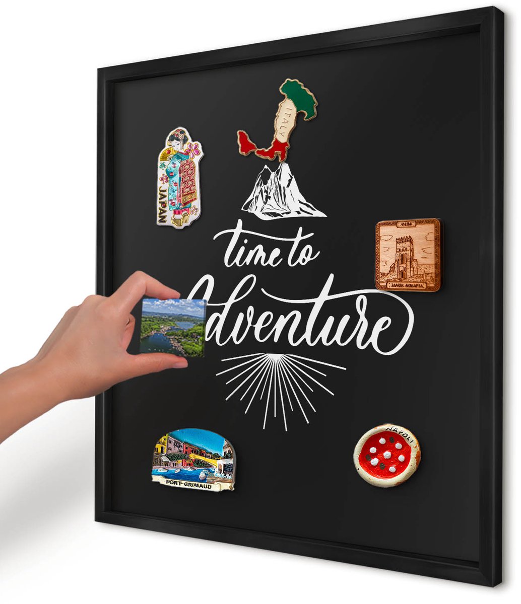 Artprintcave Zwart Magneetbord mit Zwart Frame - 50x50 cm - Avontuurlijke Tijd Magnetische Organizer - Typografisch Magneetbord Voor Foto's - Teksten