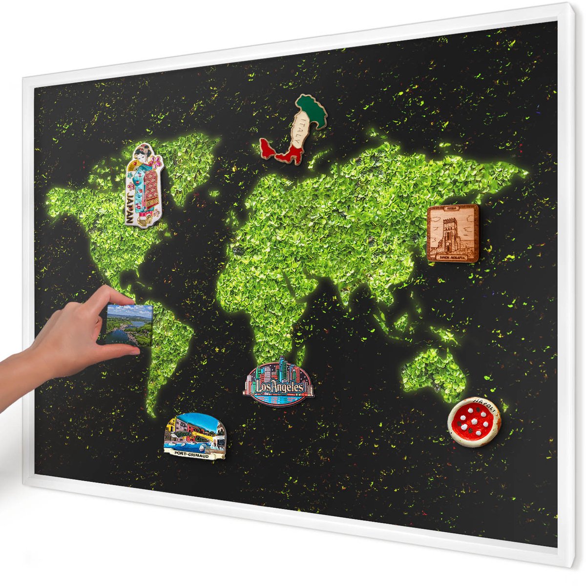 Artprintcave Groente Magneetbord mit Witte Lijst - 100x70 cm - Groene Kaart Magnetisch Bord - Abstract Magnetisch Bord Voor Magneten - Natuur