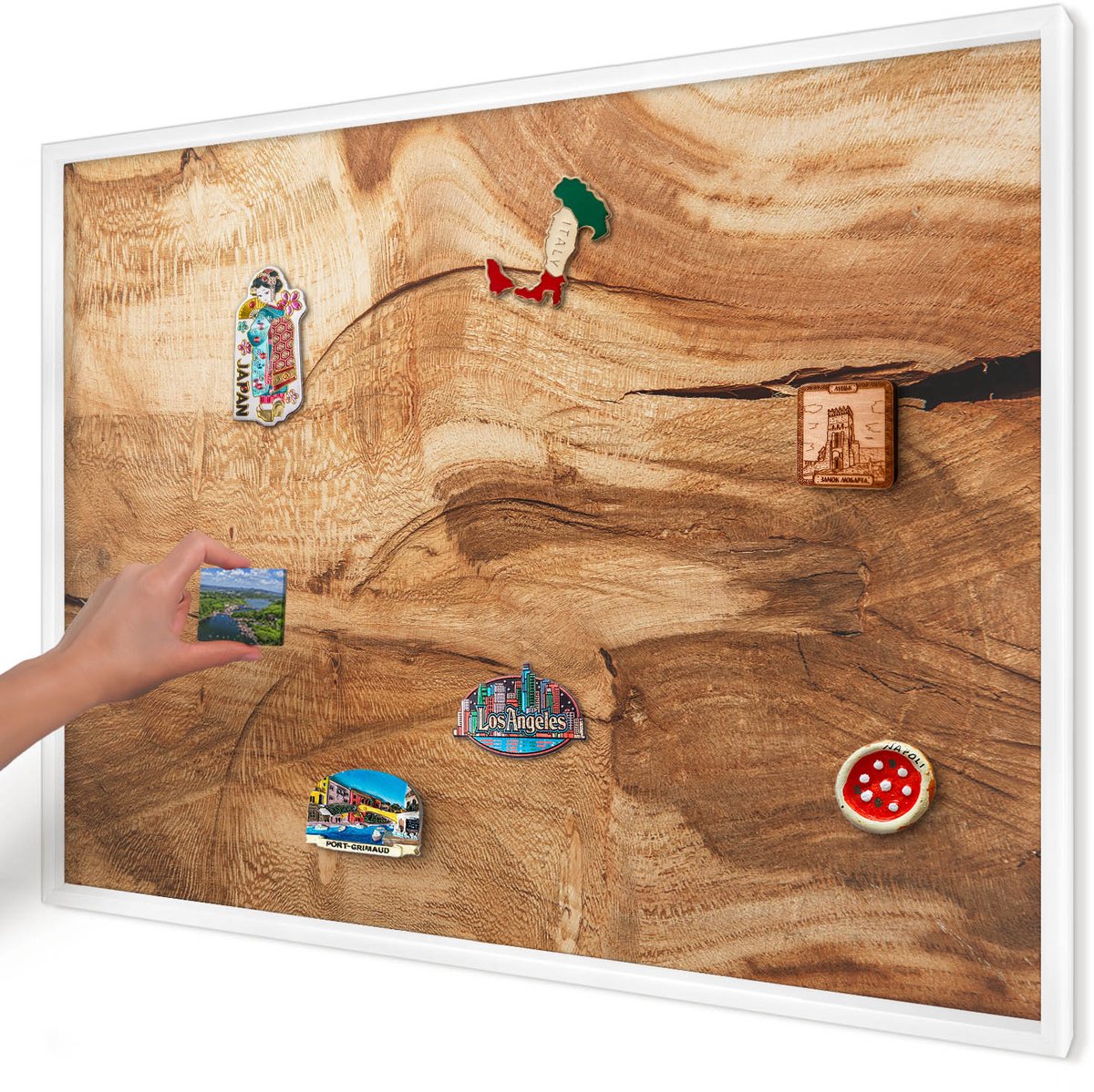 Artprintcave Bruin Magneetbord mit Witte Lijst - 100x70 cm - Natuurlijk Hout Memobord Keuken - Rustiek Magnetisch Bord Voor Magneten - Texturen