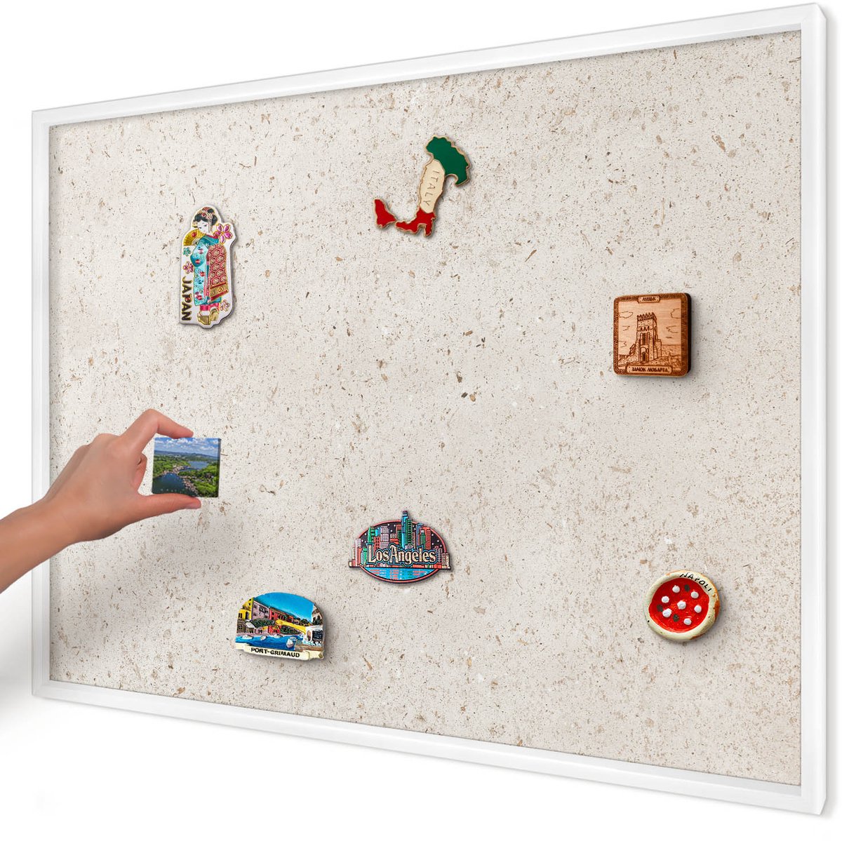 Artprintcave Beige Magneetbord mit Witte Lijst - 100x70 cm - Fijne Achtergrond Magneetbord Voor Foto's - Minimalist Wandbord Magnetisch - Texturen