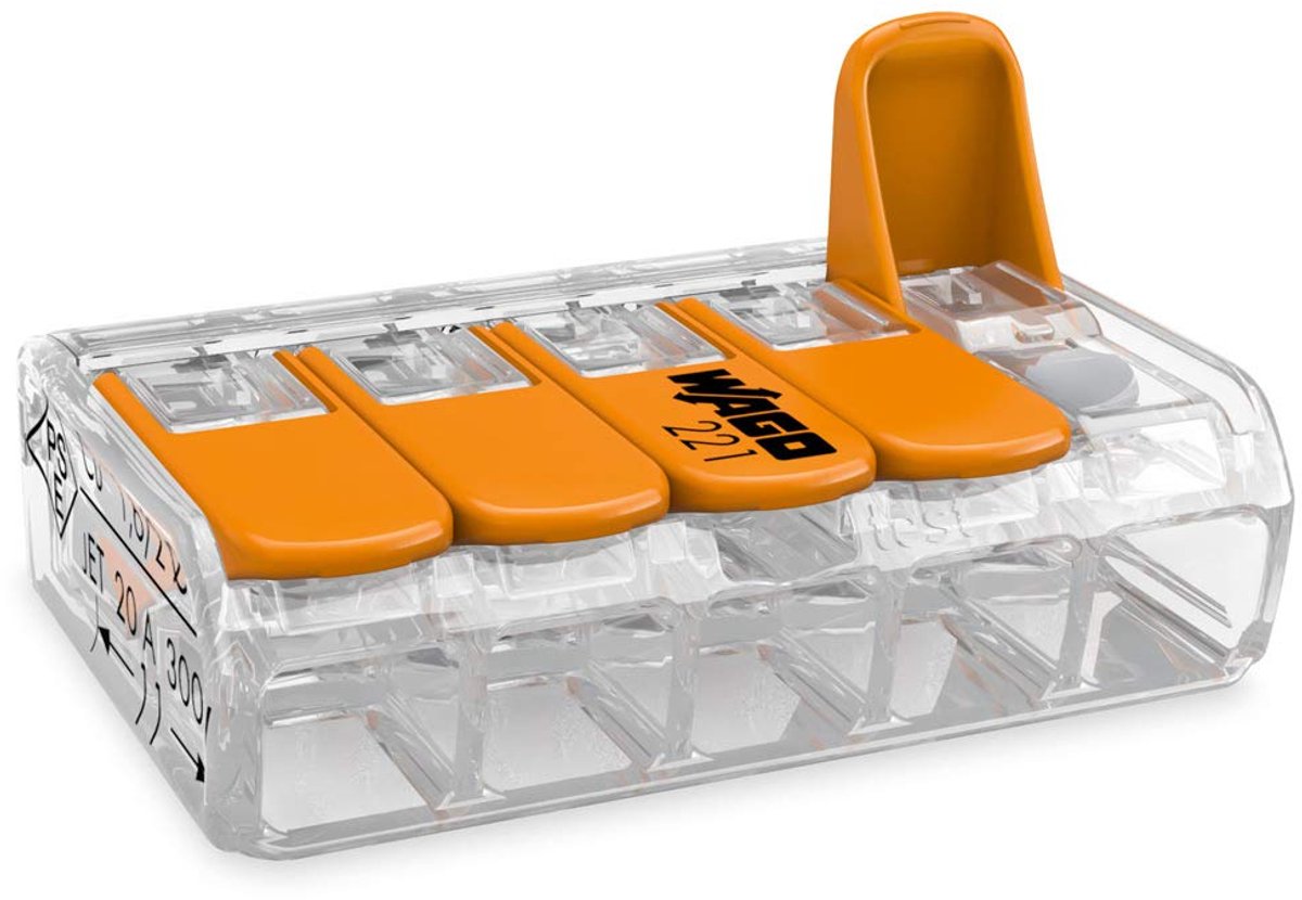 SnelShoppen - WAGO Doorschijnende Abzweigklemmen 221-415, Oranje, 5-Leider, Voor Elektrische Verbindingen, Kwalitatieve Klemmen, Ideaal voor Klussen e