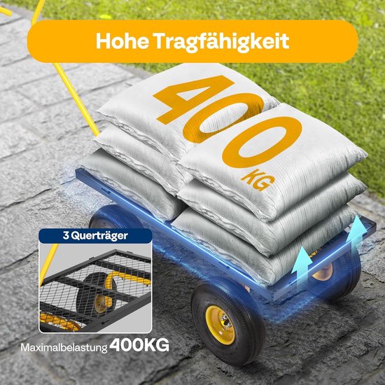Tuinwagen, bolderkar met afneembare zijkanten, belastbaar tot 400 kg - Belastbare transportwagen van metaal met 180° draaibare handgreep voor tuin en outdoor — afbeelding 3