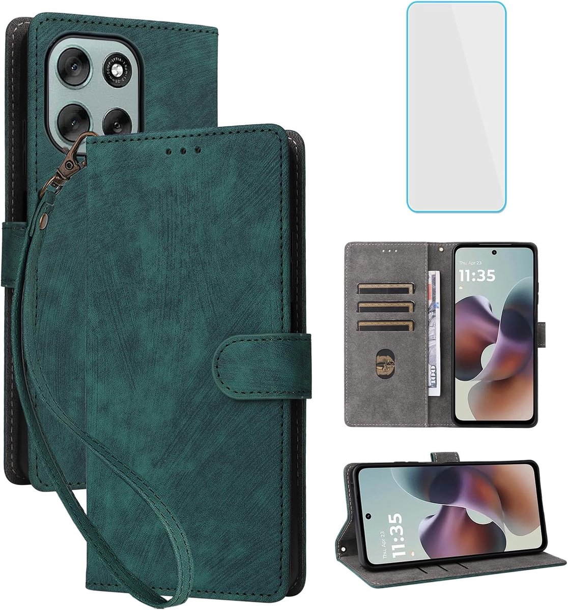 Hoesje Voor Motorola Moto G56 5G Groen met Screen Protector,RFID