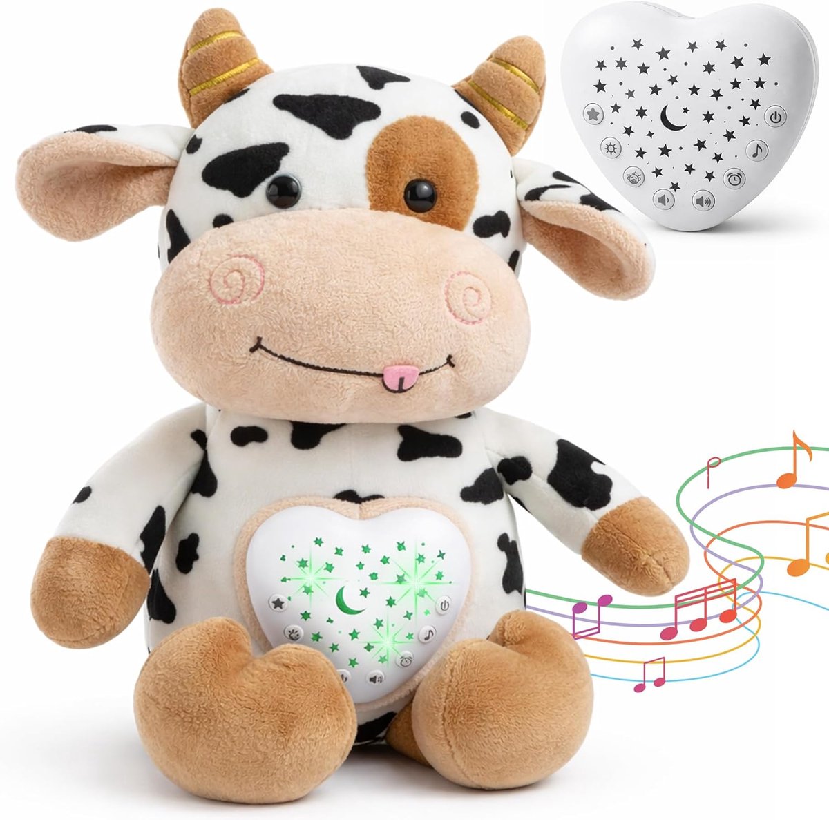 pluche dier, voor baby's, 15 melodieën, zelftimer en wijndetector, USB-lading inbegrepen, slaaphulp voor pasgeborenen, babycadeau