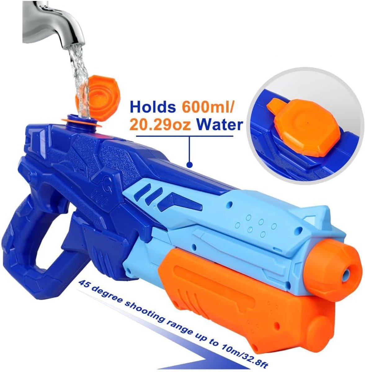 Waterpistool voor kinderen met groot bereik tot 8-10 meter, 620 ml, speelgoed voor meisjes en jongens, geschikt voor ijsblokjes