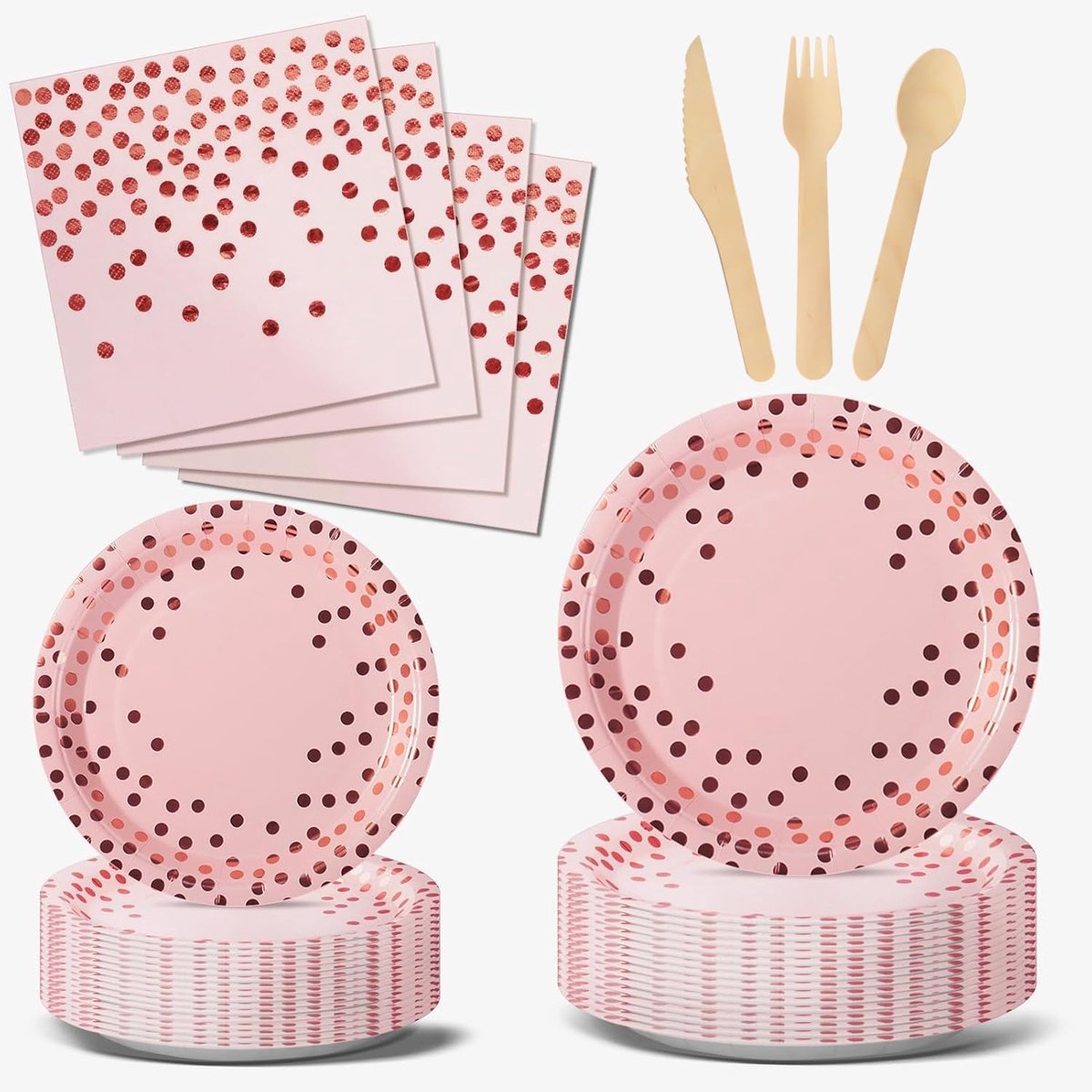 Feestservies 144 stuks roze en roségouden borden voor