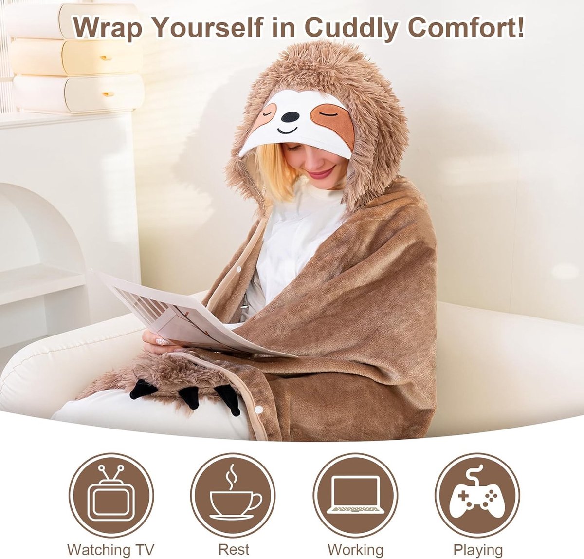 Oversized Kawaii Deken met Kap - Ideaal als Geschenk voor Vrouwen, Meisjes en Volwassenen - 50 x 60 Inch Comfortabele en Warme Deken voor Thuis en Buiten