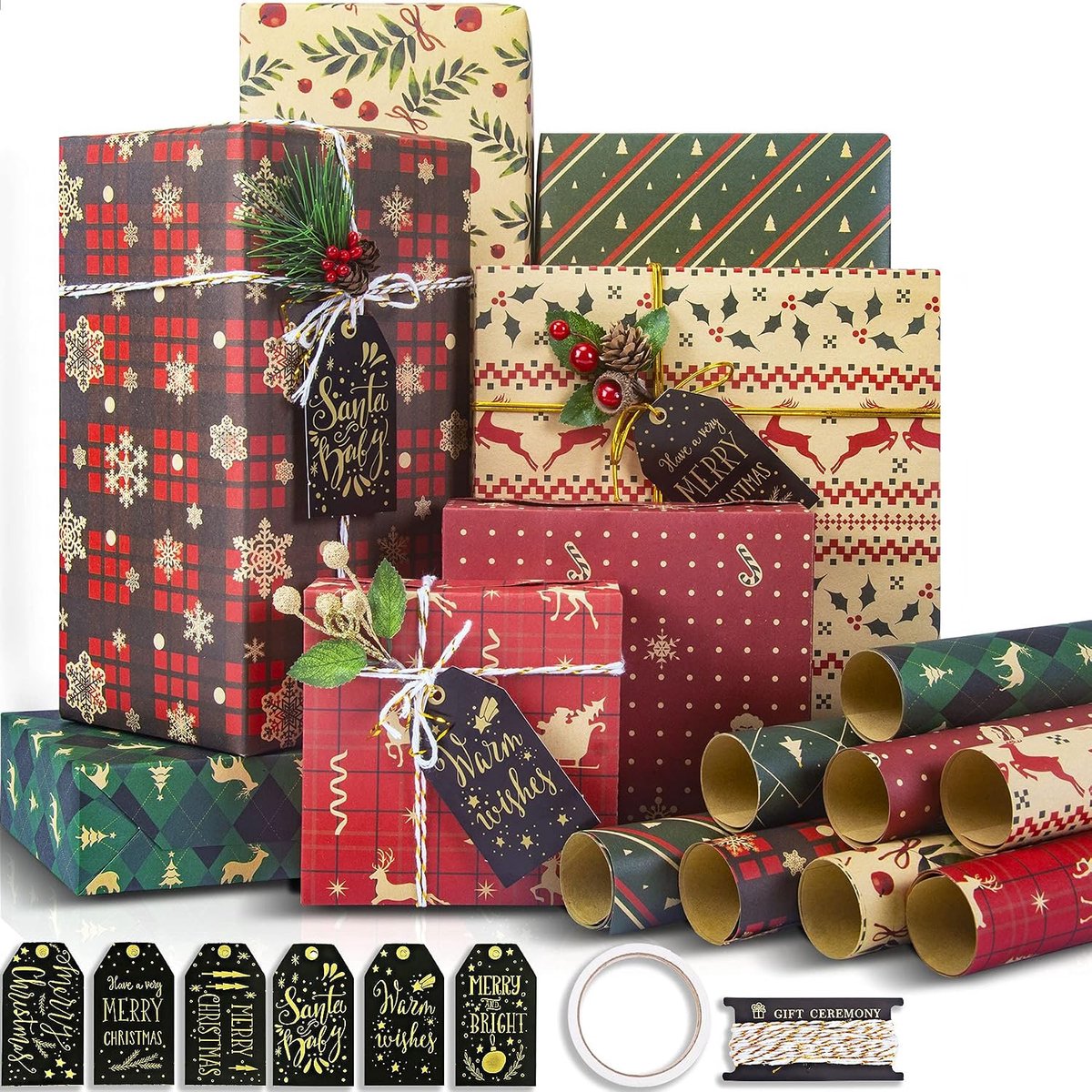 Cadeaupapier, kraftpapier, , 8 vellen, decoratief papier