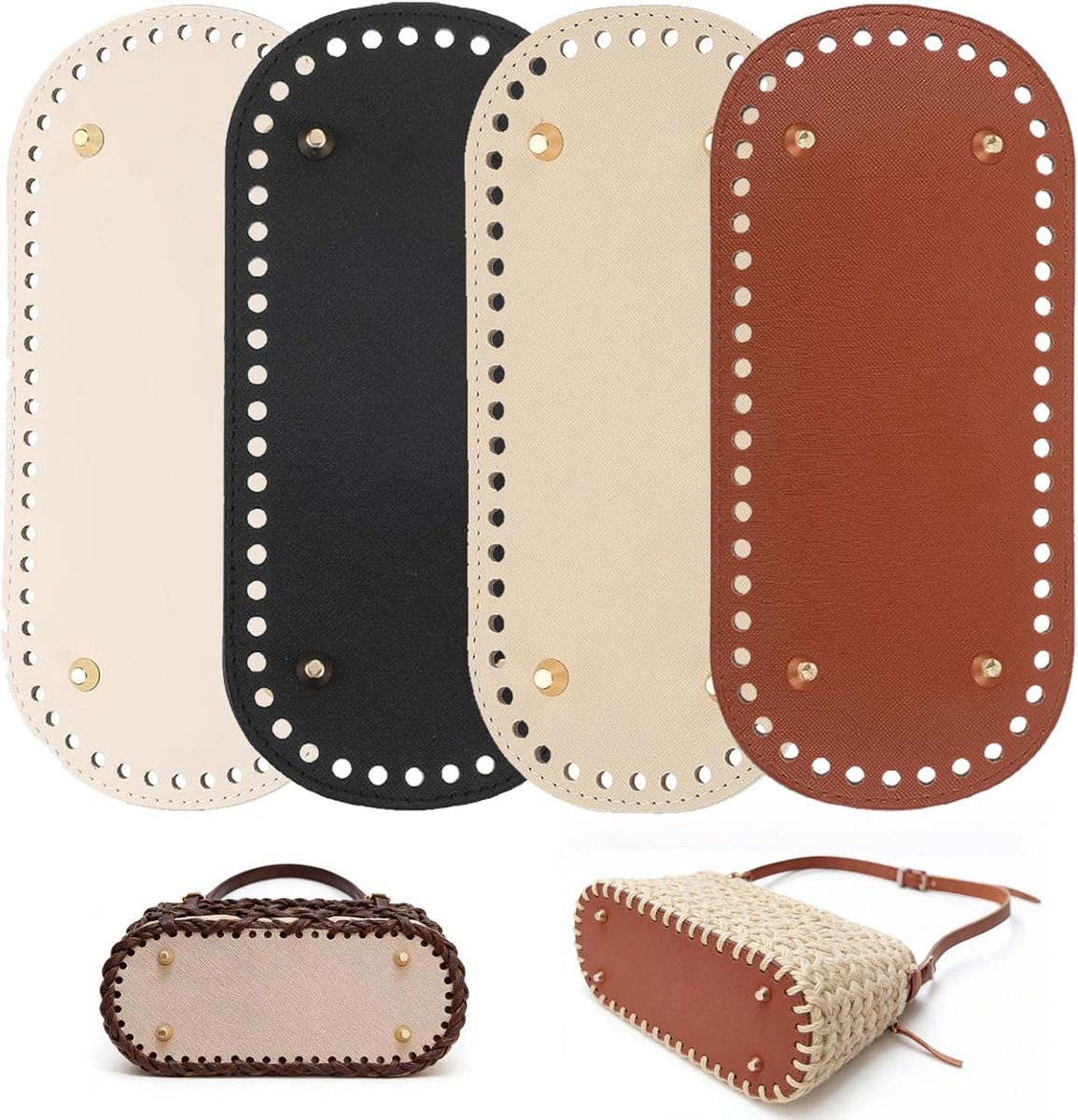 4 stuks accessoires haaktassen, zakbodem voor haken van leer, tassenaccessoires voor haaktassen, robuust en duurzaam, met gebreide gaten, fijn genaaid, geschikt voor doe-het-zelf schoudertas