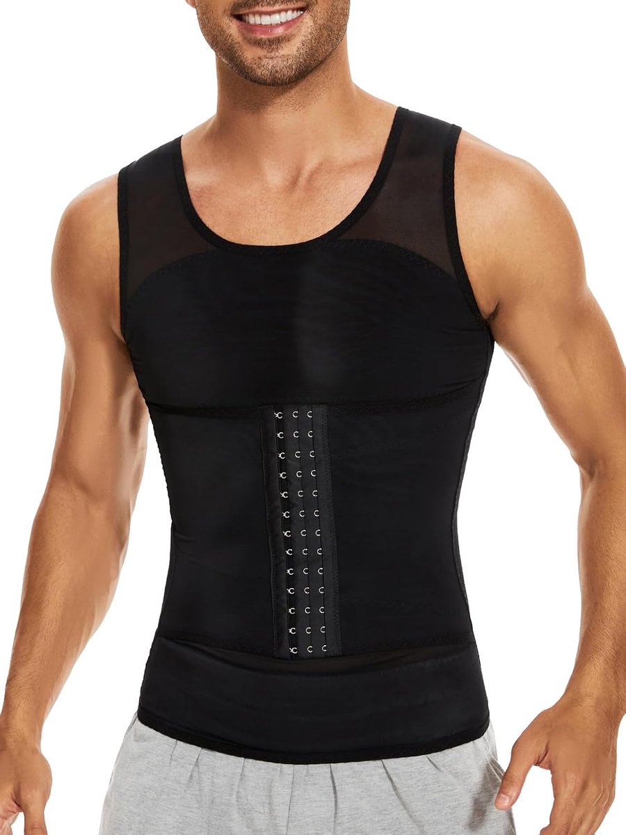 Heren Compressie Shirt Afslanken Body Shaper Ondershirt Vest Borst