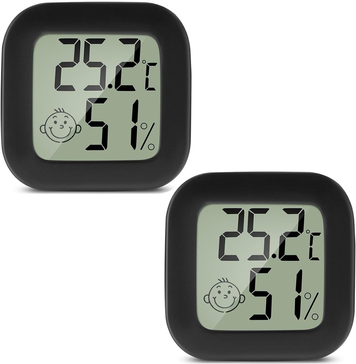 Digitale lcd-kamerthermometer, 2 stuks, mini-thermometer, hygrometer, temperatuur, luchtvochtigheid, meter voor broeikas, thuis, kantoor, zwart (batterij niet inbegrepen)
