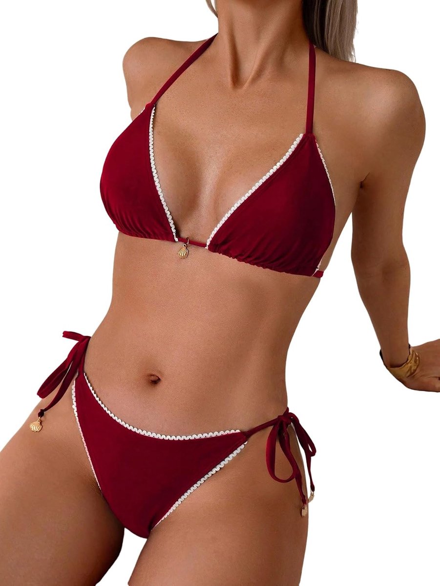 Dames bikini set driehoek bikini halter hoge taille bikinibroek met