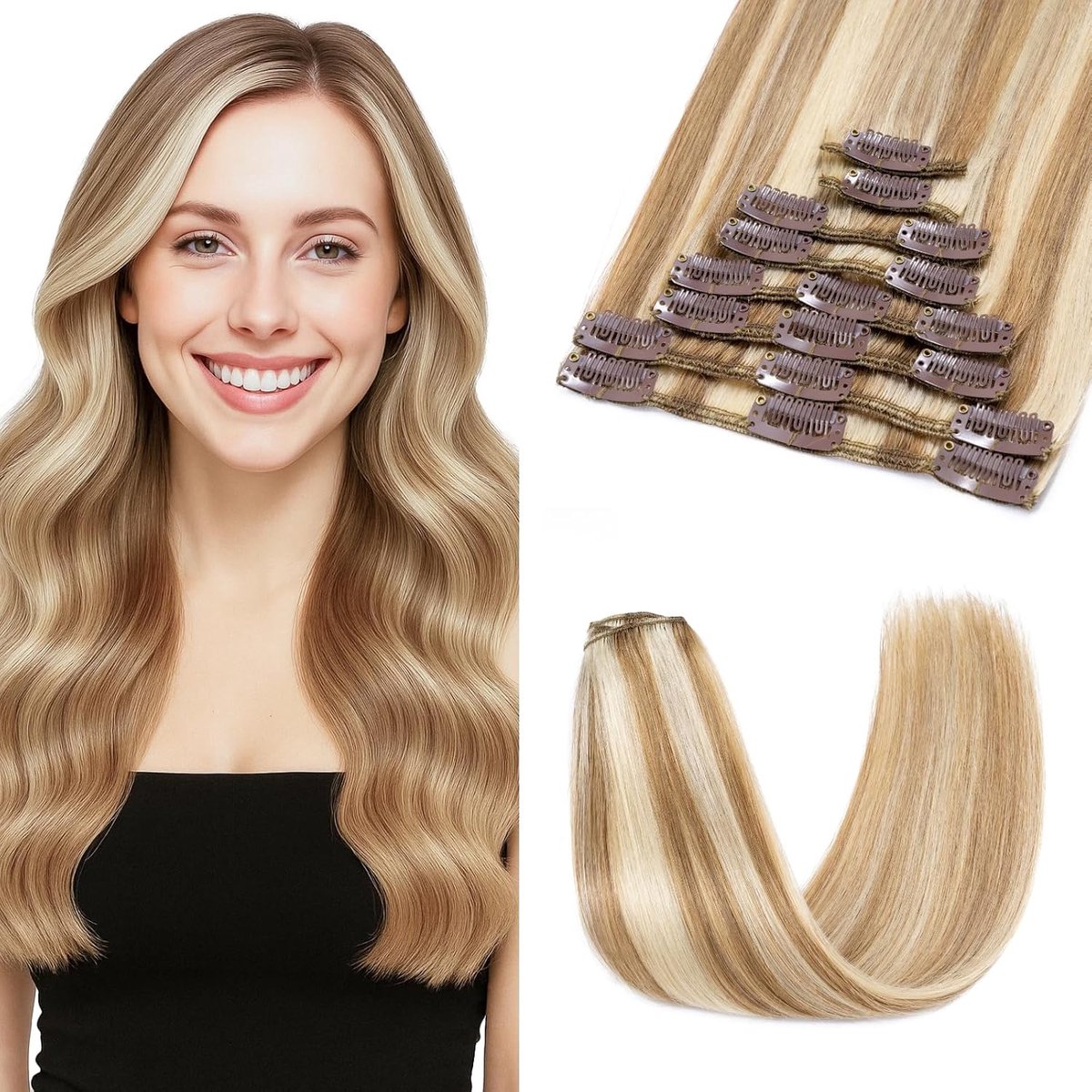extensions echt haar 100 Remy menselijk haar Goudbruin blond, 20 cm 8