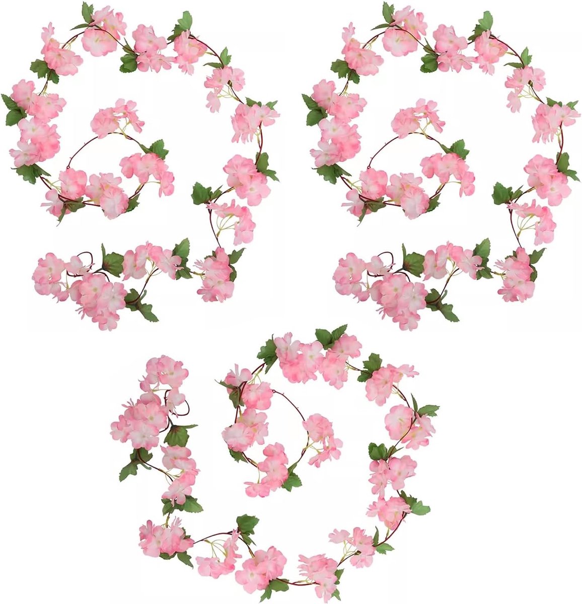 Kunstkersenbloesem-slinger, bloemenketting, bruiloftsdecoratie, kunstbloemen, slinger, roze, feest, bruiloft, decoratie, kunstbloemen, decoratie, 3 stuks