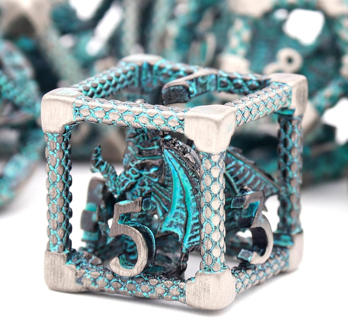 Würfel, Metall Spielwürfel Dungeons and Dragons Würfel Set HNCCESG Hohle 3D Drachen D&D Würfel Polyedrische Würfelset für Pathfinder MTG RPG DND Dice Set W20 W12 W10 W8 W6 W4 (3D-Blau)