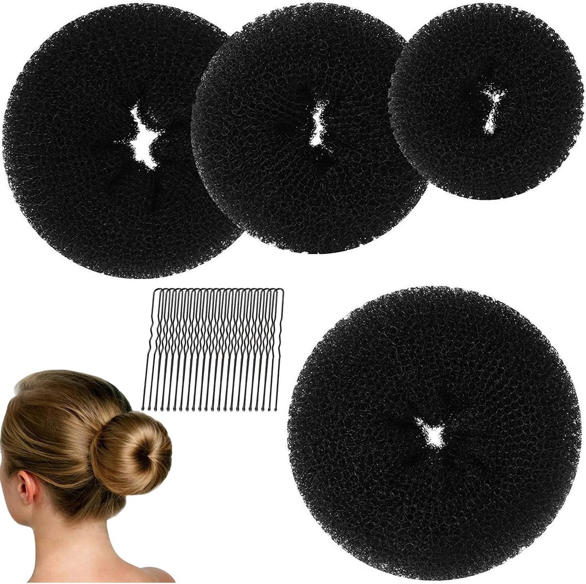 4 stuks donut-haardonut met 20 U-vormige haarspelden, accessoires in