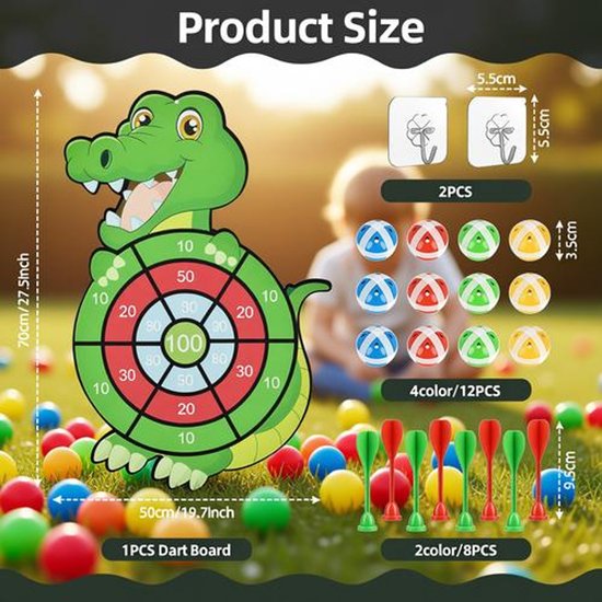 Dinosaurus dartbord kinderspel - Opvouwbaar dartbord met 12 kleverige ballen en 8 zelfklevende darts - Binnen en buiten - Cadeau voor kinderen — afbeelding 4