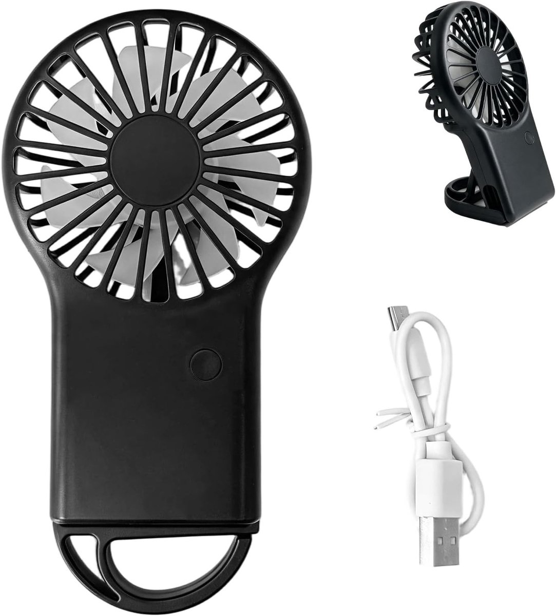 Opvouwbare draagbare ventilator USB oplaadbaar - 3 standen met haak - camping kantoor reizen - zwart