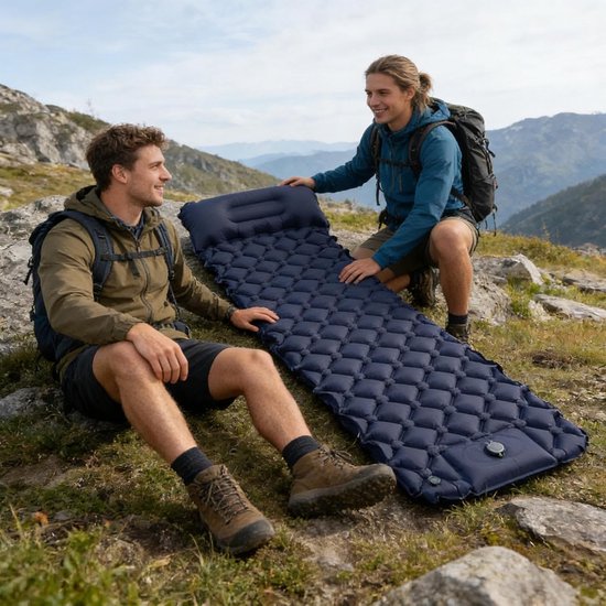 Slaapmat Outdoor - Luchtbed Camping - Kamperen en Reizen - Zelfopblazend Waterdicht - 37x17x15cm - Navy Blue van Merkloos — afbeelding 3