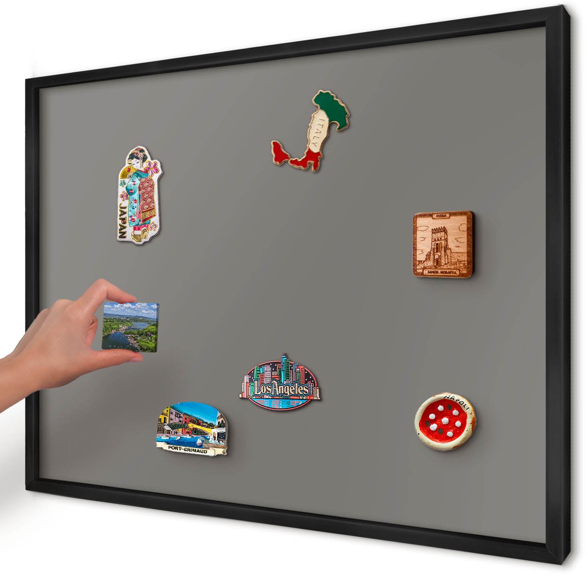Artprintcave Blauw Magneetbord mit Zwart Frame - 70x50 cm - Donkergrijs Memobord Keuken - Minimalist Magneet Bord mit Frame - Achtergronden En Patronen