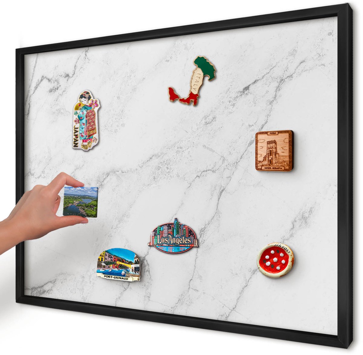 Artprintcave Wit Magneetbord mit Zwart Frame - 70x50 cm - Marmerpatroon Magnetisch Bord Voor Magneten - Modern Magneetbord Voor Keuken - Texturen