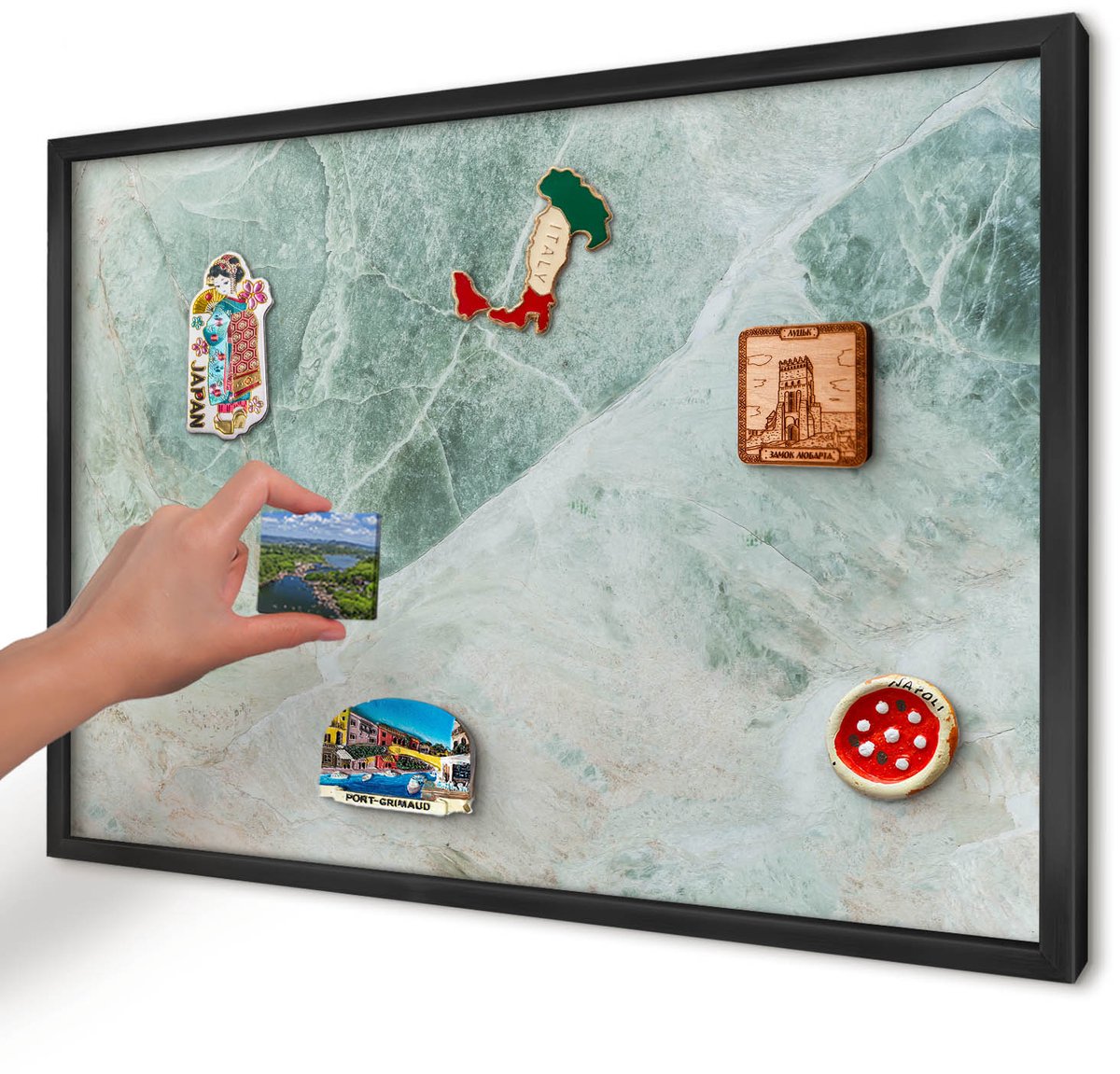 Artprintcave Groente Magneetbord mit Zwart Frame - 60x40 cm - Groene Texturen Magnetisch Bord - Abstract Magneetbord Voor Foto's - Texturen