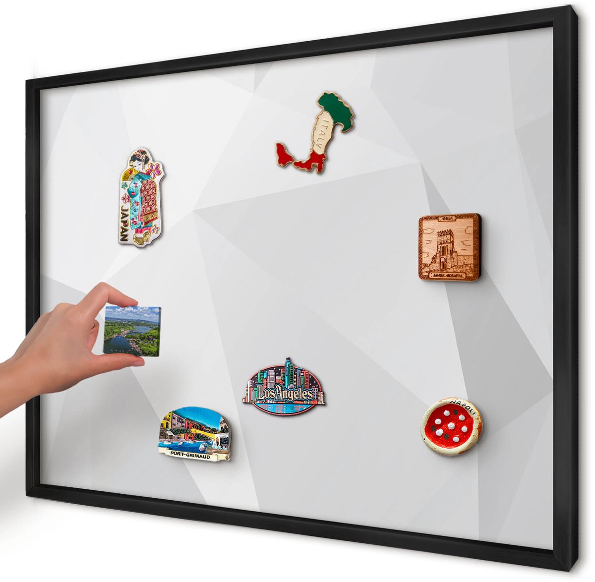 Artprintcave Wit Magneetbord mit Zwart Frame - 70x50 cm - Witte Geometrie Magnetisch Bord - Minimalist Bord Voor Magneten - Abstractie