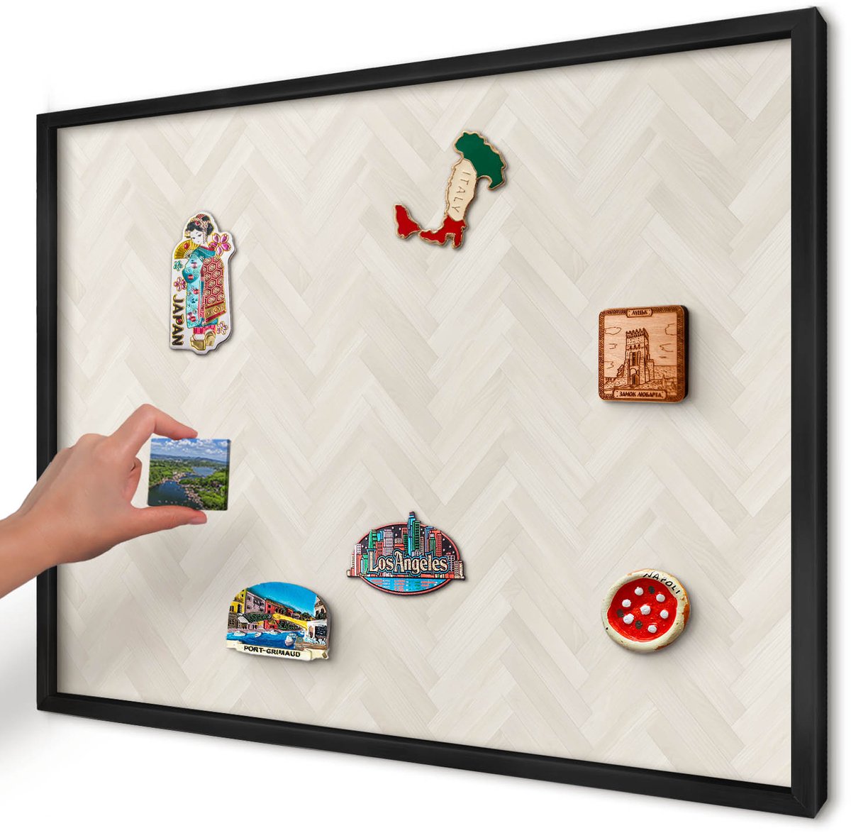Artprintcave Romig Magneetbord mit Zwart Frame - 70x50 cm - Subtiele Visgraat Bord Voor Magneten - Minimalist Magneetbord Voor Foto's - Texturen
