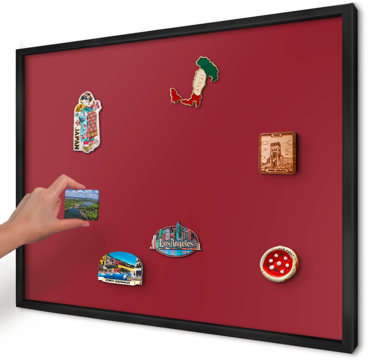 Artprintcave Bordeaux Magneetbord mit Zwart Frame - 70x50 cm - Licht Bordeauxrood Magnetisch Bord Voor Magneten - Minimalist Memobord Keuken - Achtergronden En Patronen