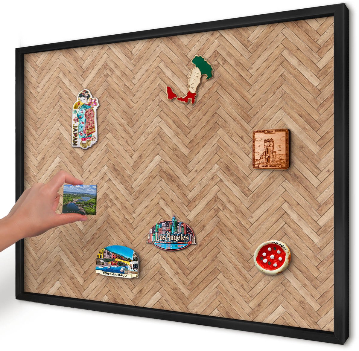 Artprintcave Bruin Magneetbord mit Zwart Frame - 70x50 cm - Visgraatpatroon Magneetbord Voor Keuken - Geometrische Magneetbord Voor Foto's - Texturen