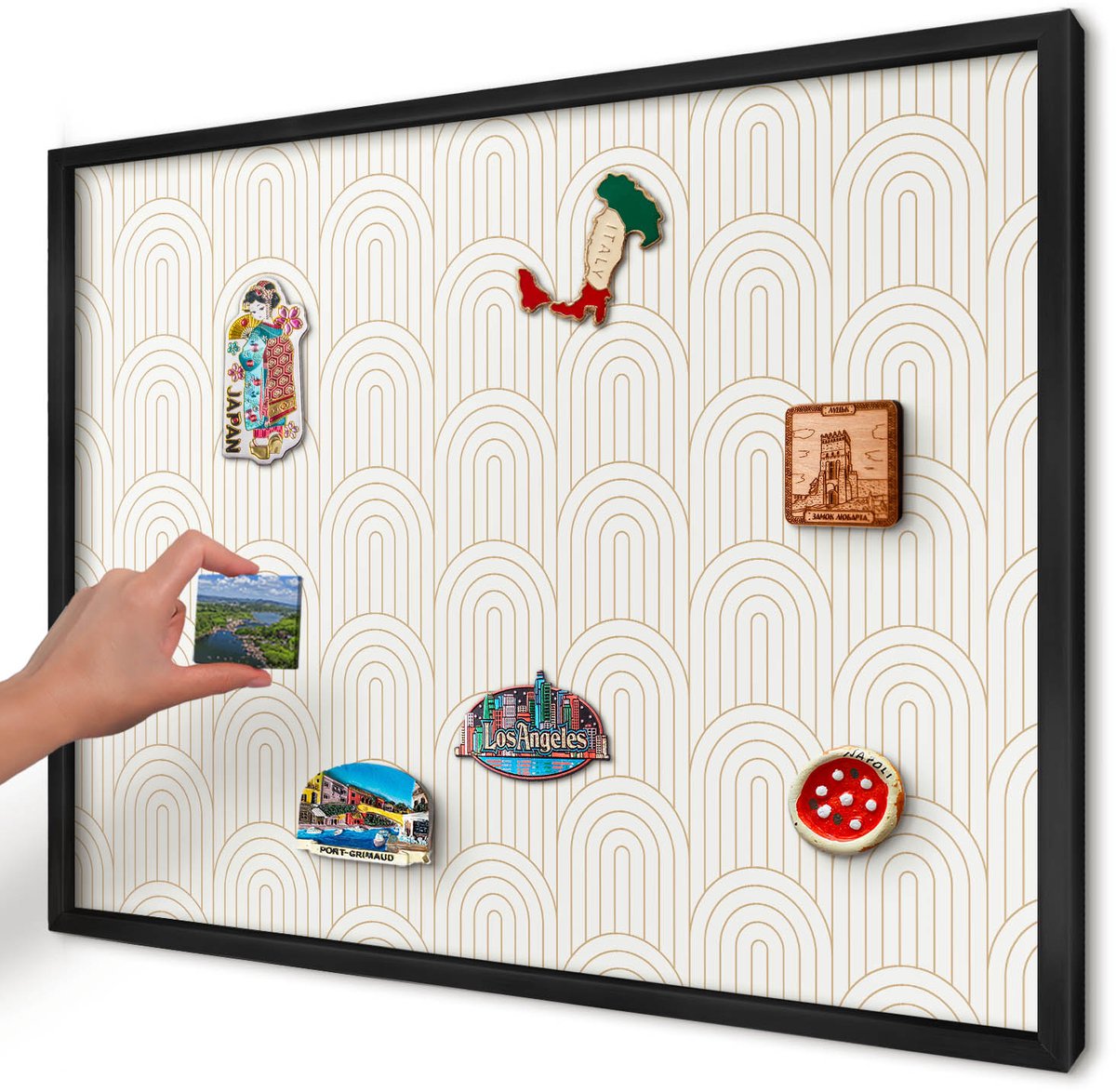 Artprintcave Beige Magneetbord mit Zwart Frame - 70x50 cm - Artistieke Bogen Magneet Bord mit Frame - Geometrische Magnetische Organizer - Achtergronden En Patronen
