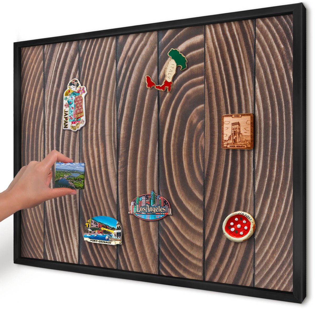 Artprintcave Bruin Magneetbord mit Zwart Frame - 70x50 cm - Houtstructuur Memobord Keuken - Rustiek Bord Voor Magneten - Texturen