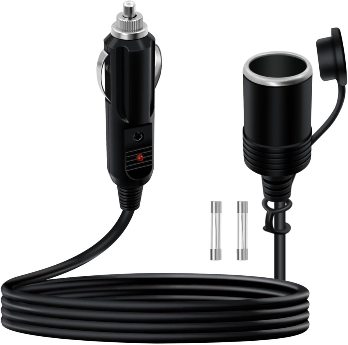 SnelShoppen - Cigarette Lighter Verlengkabel 12V 24V - Heavy Duty 16AWG met 15A Zekering, LED Licht en Waterdichte Deksel - Geschikt voor Auto's en Mo