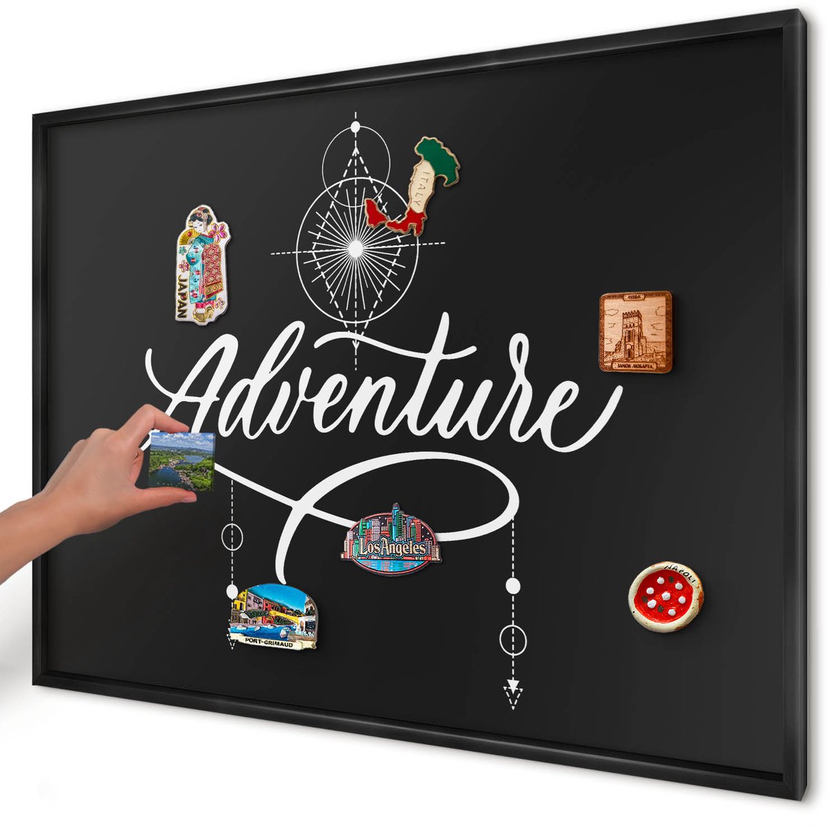 Artprintcave Zwart Magneetbord mit Zwart Frame - 100x70 cm - Reisinspiratie Wandbord Magnetisch - Minimalist Magnetische Organizer - Teksten