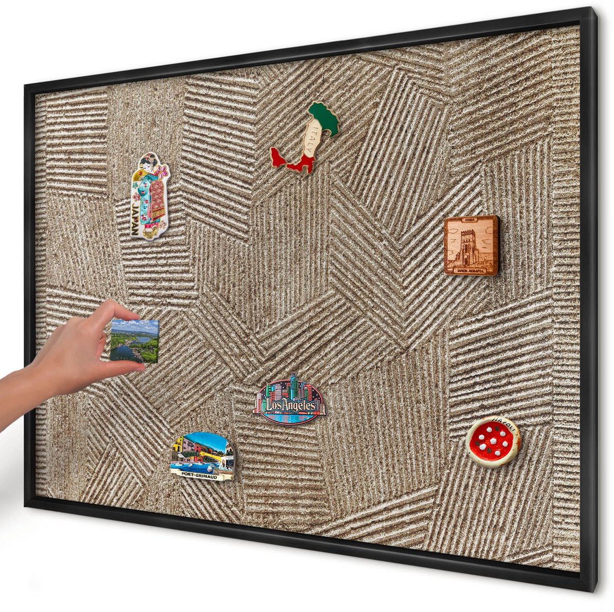 Artprintcave Beige Magneetbord mit Zwart Frame - 100x70 cm - Geometrisch Patroon Memobord Keuken - Geometrische Notitiebord - Achtergronden En Patronen