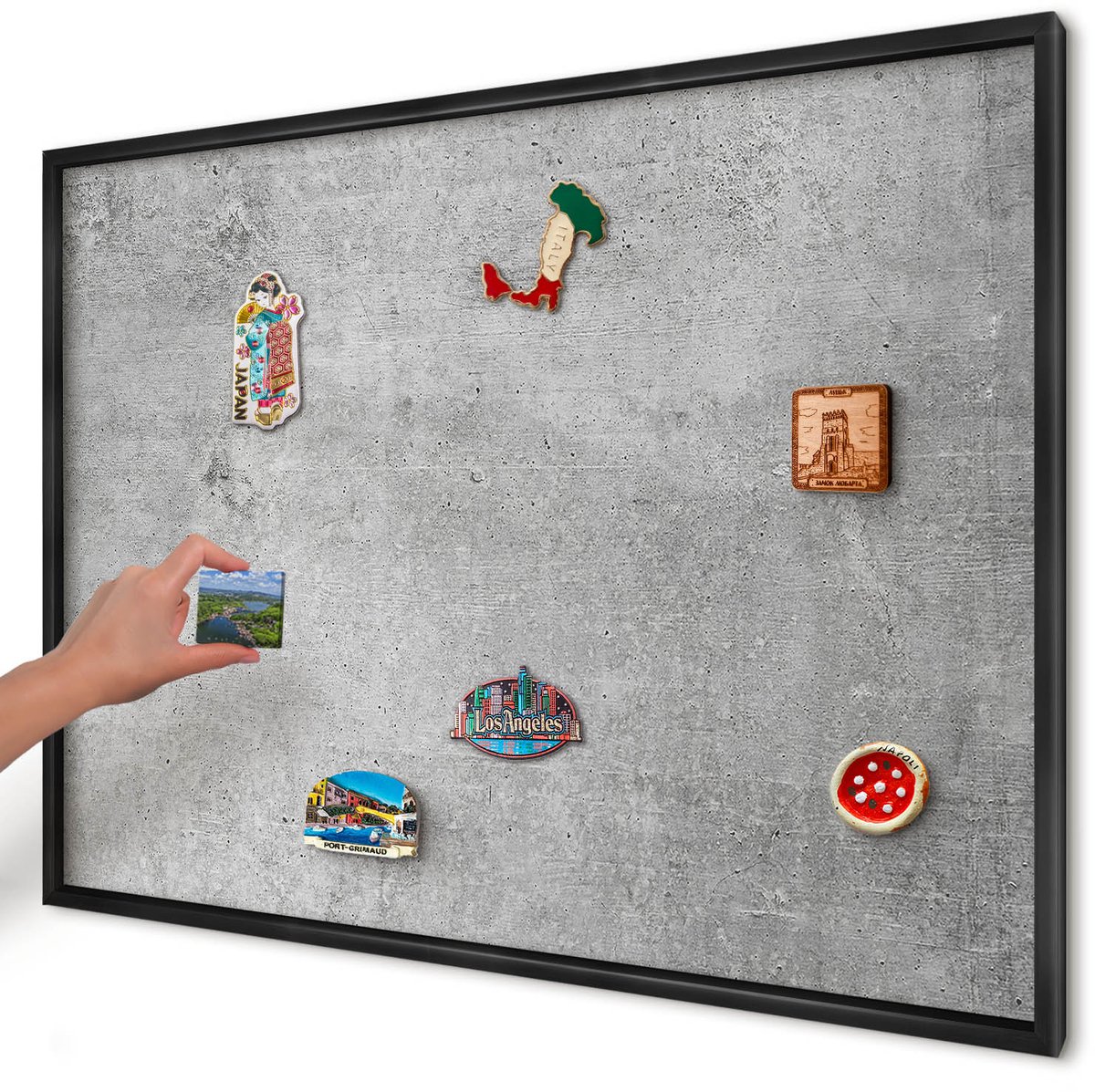Artprintcave Grijs Magneetbord mit Zwart Frame - 100x70 cm - Betonpatroon Magnetische Organizer - Industrieel/Loft Bord Voor Magneten - Texturen