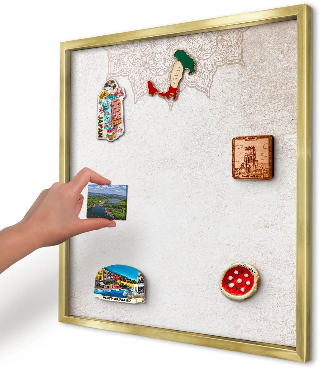 Artprintcave Romig Magneetbord mit Gouden Frame - 50x50 cm - Etnische Patronen Magneetbord Voor Keuken - Boho Bord Voor Magneten - Achtergronden En Patronen