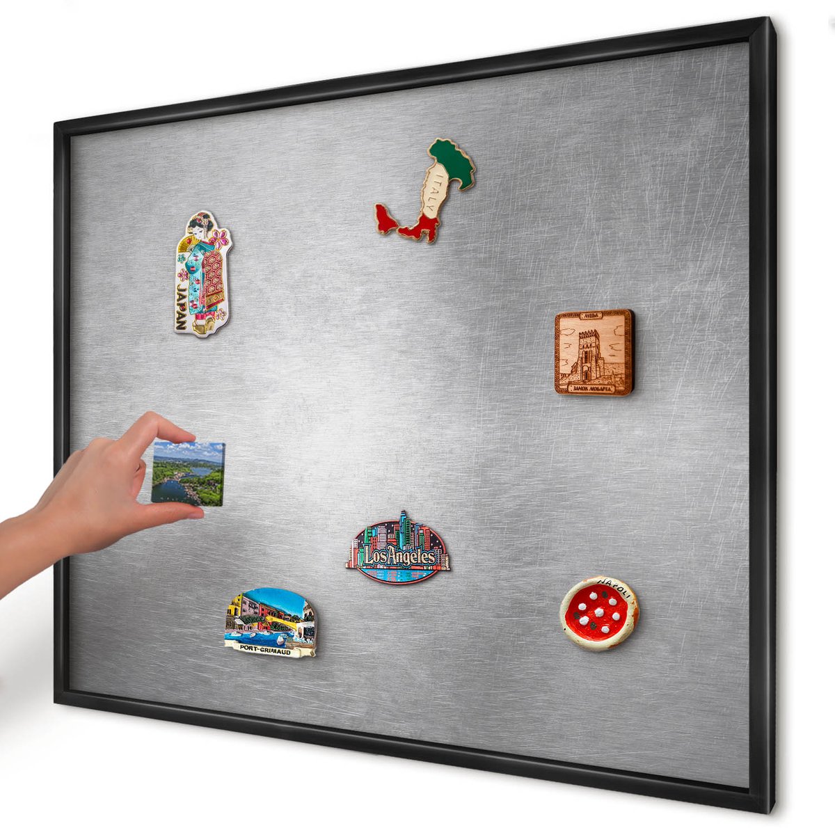 Artprintcave Grijs Magneetbord mit Zwart Frame - 80x60 cm - Metaalachtig Oppervlak Bord Voor Magneten - Industrieel/Loft Magnetisch Bord - Texturen