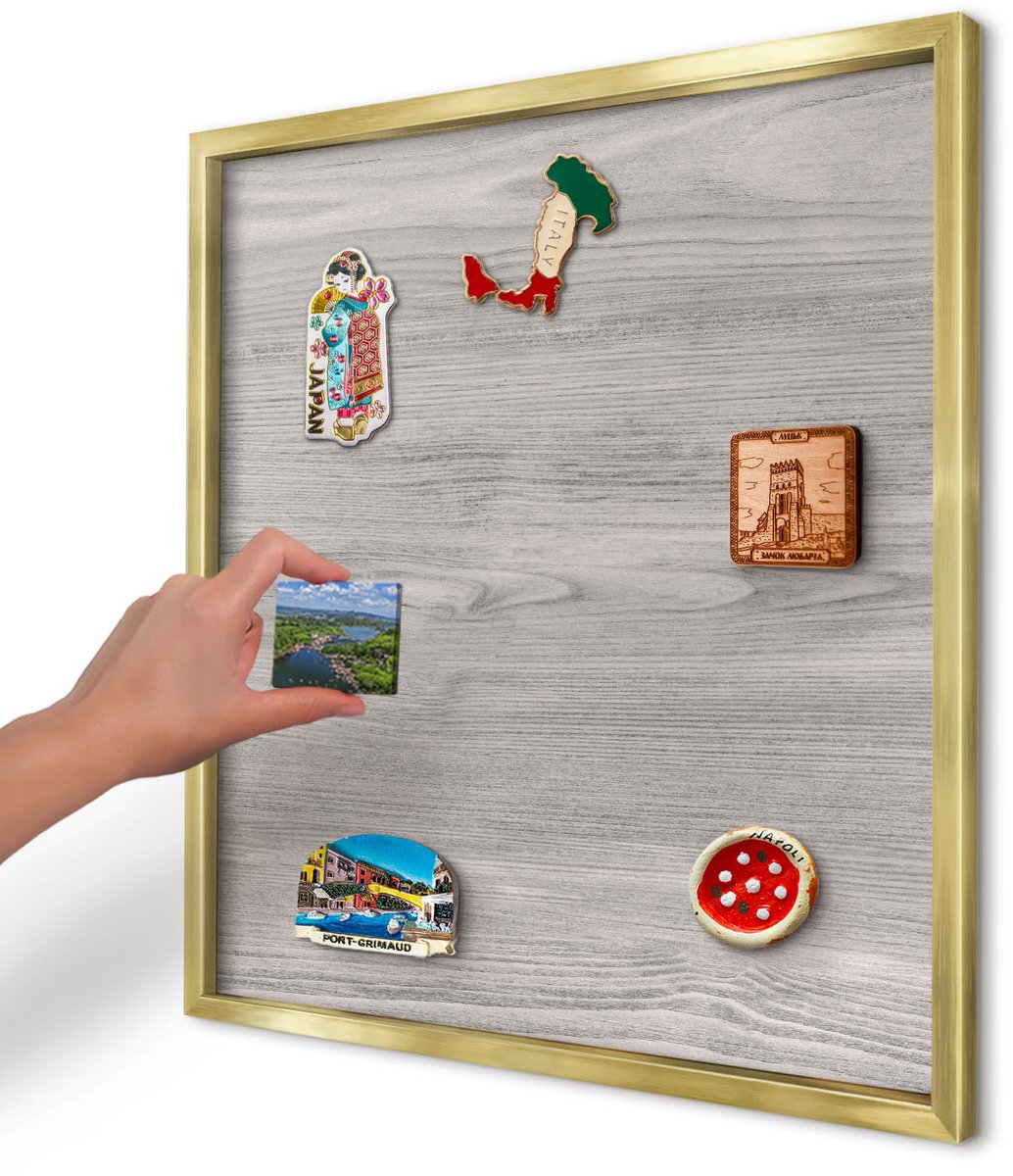 Artprintcave Grijs Magneetbord mit Gouden Frame - 50x50 cm - Houtstructuur Notitiebord - Minimalist Magnetisch Bord - Texturen