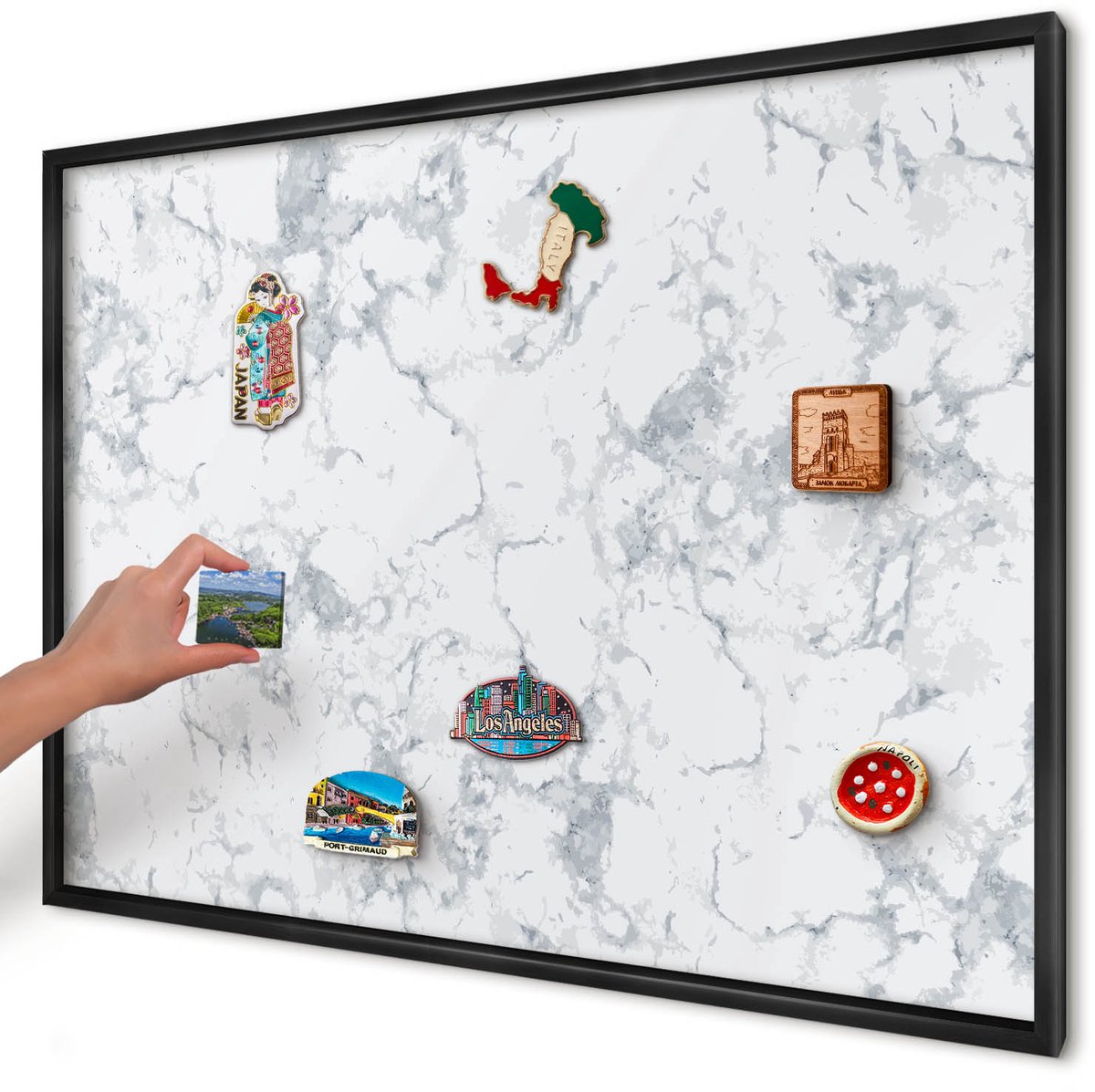 Artprintcave Grijs Magneetbord mit Zwart Frame - 100x70 cm - Marmeresthetiek Notitiebord - Minimalist Bord Voor Magneten - Texturen
