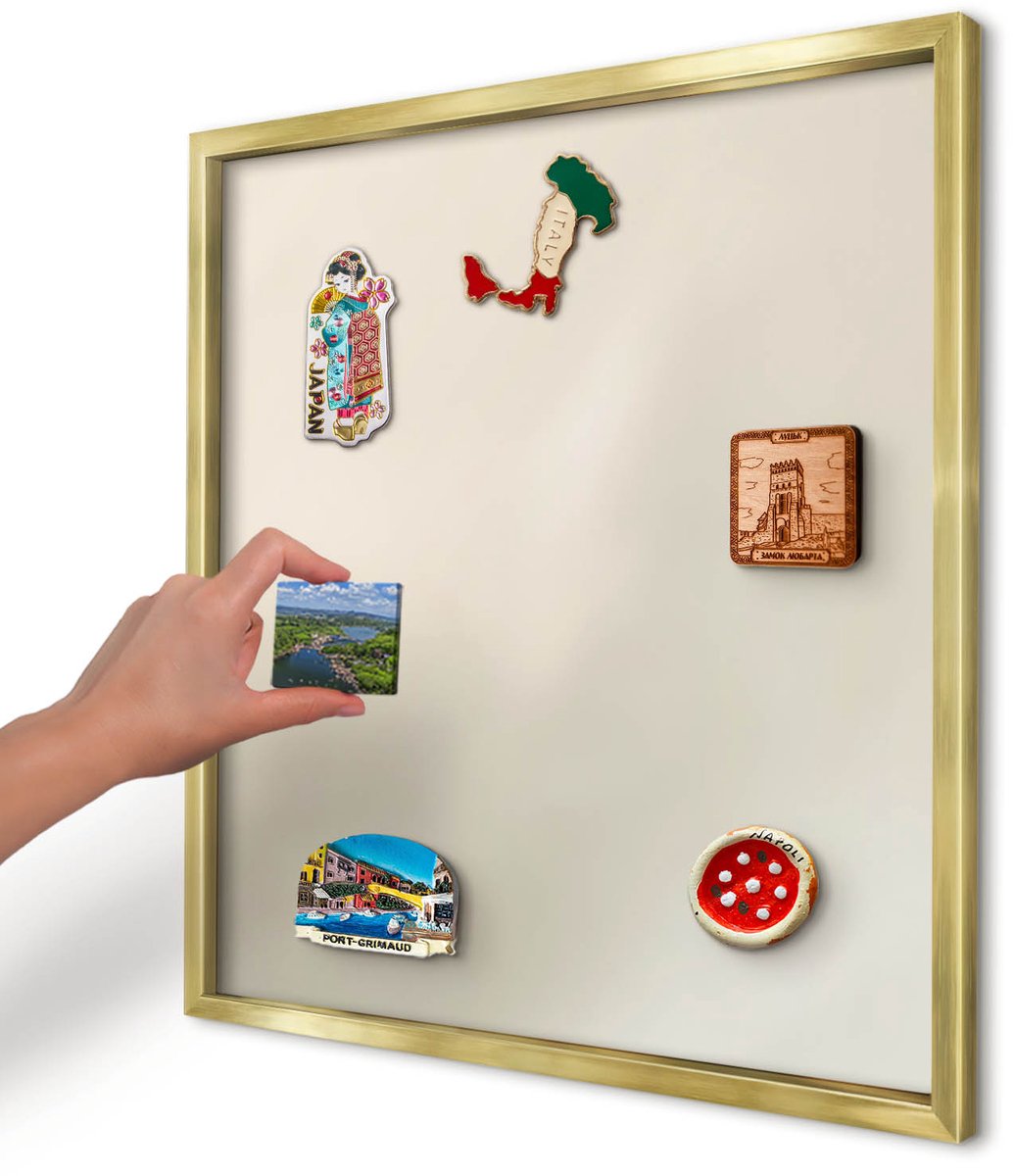 Artprintcave Beige Magneetbord mit Gouden Frame - 50x50 cm - Misttoon Wandbord Magnetisch - Minimalist Magneetbord Voor Keuken - Achtergronden En Patronen