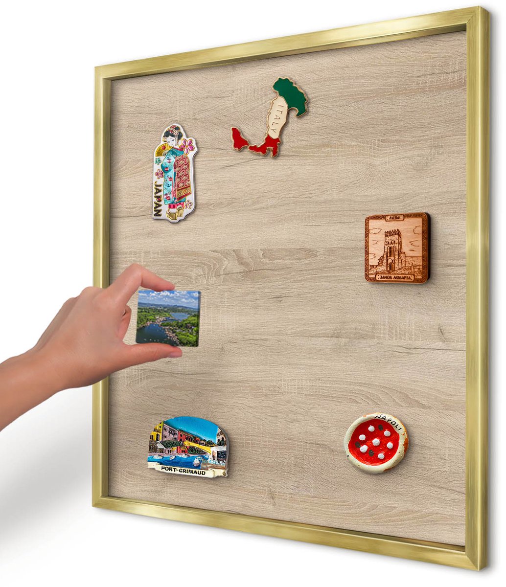 Artprintcave Beige Magneetbord mit Gouden Frame - 50x50 cm - Houten Achtergrond Bord Voor Magneten - Minimalist Magneetbord Voor Keuken - Achtergronden En Patronen