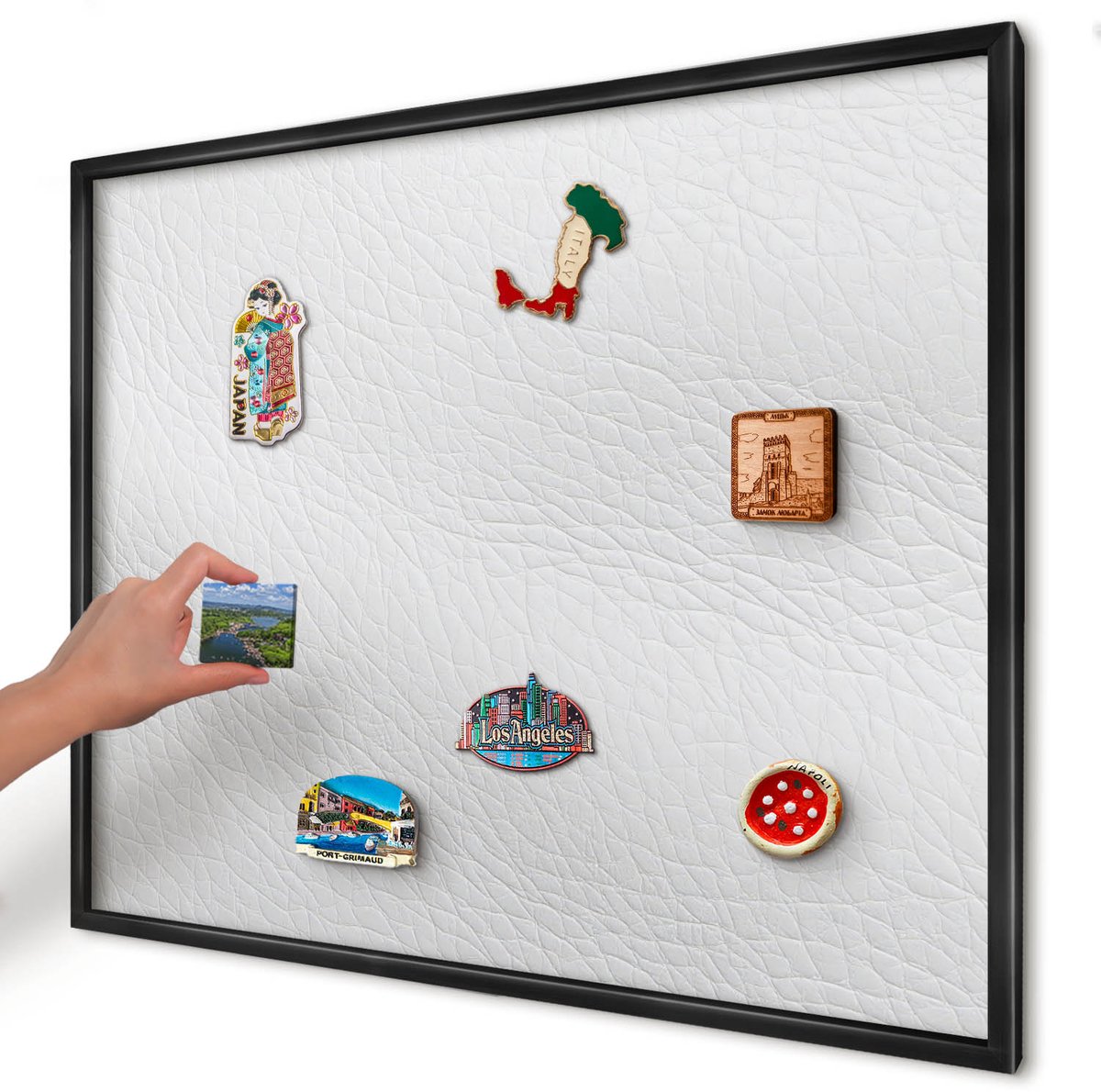 Artprintcave Wit Magneetbord mit Zwart Frame - 80x60 cm - Elegante Textuur Magnetisch Bord - Minimalist Magneetbord Voor Keuken - Texturen