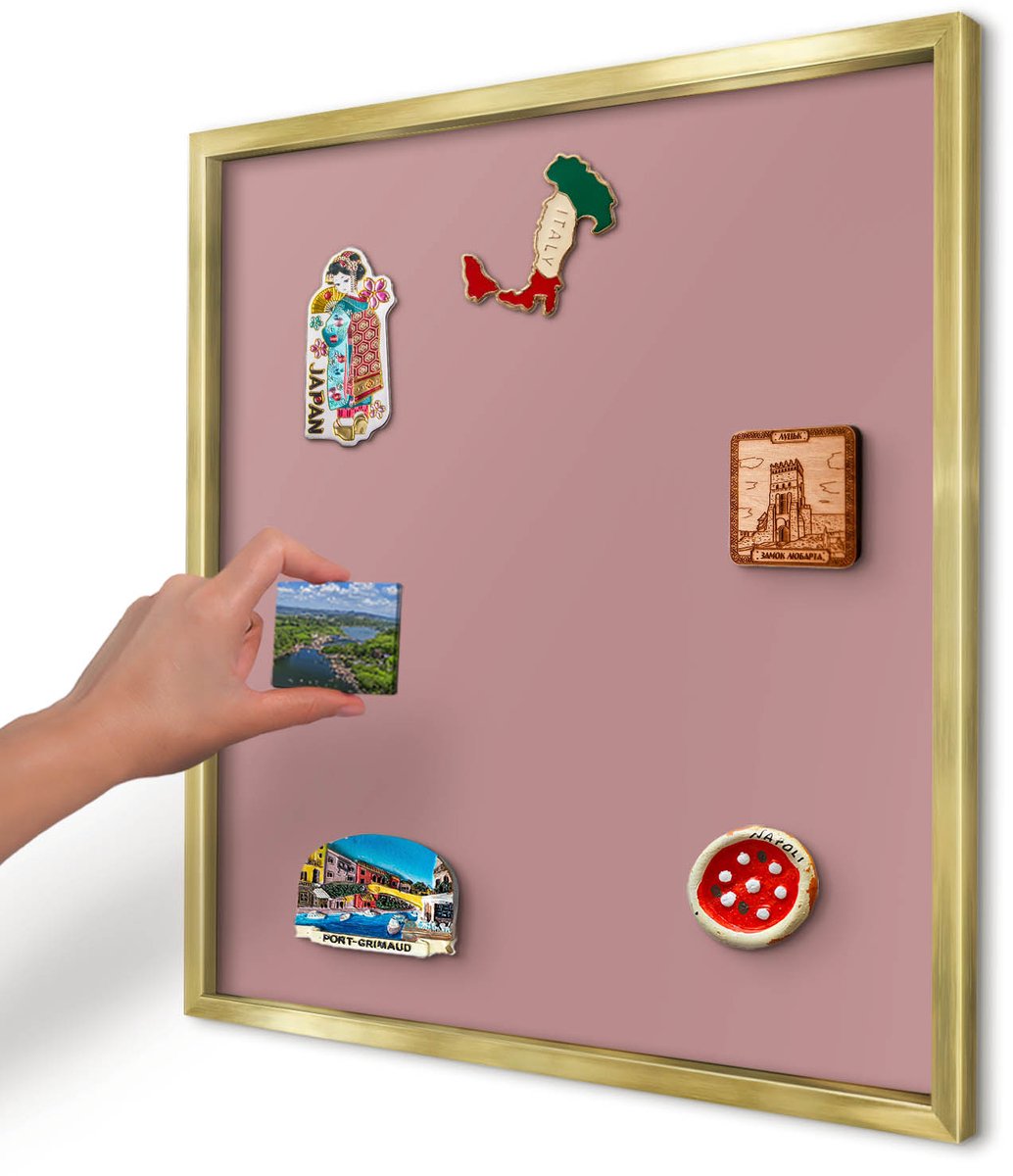 Artprintcave Roze Magneetbord mit Gouden Frame - 50x50 cm - Pastelroze Magneetbord Voor Keuken - Minimalist Wandbord Magnetisch - Achtergronden En Patronen