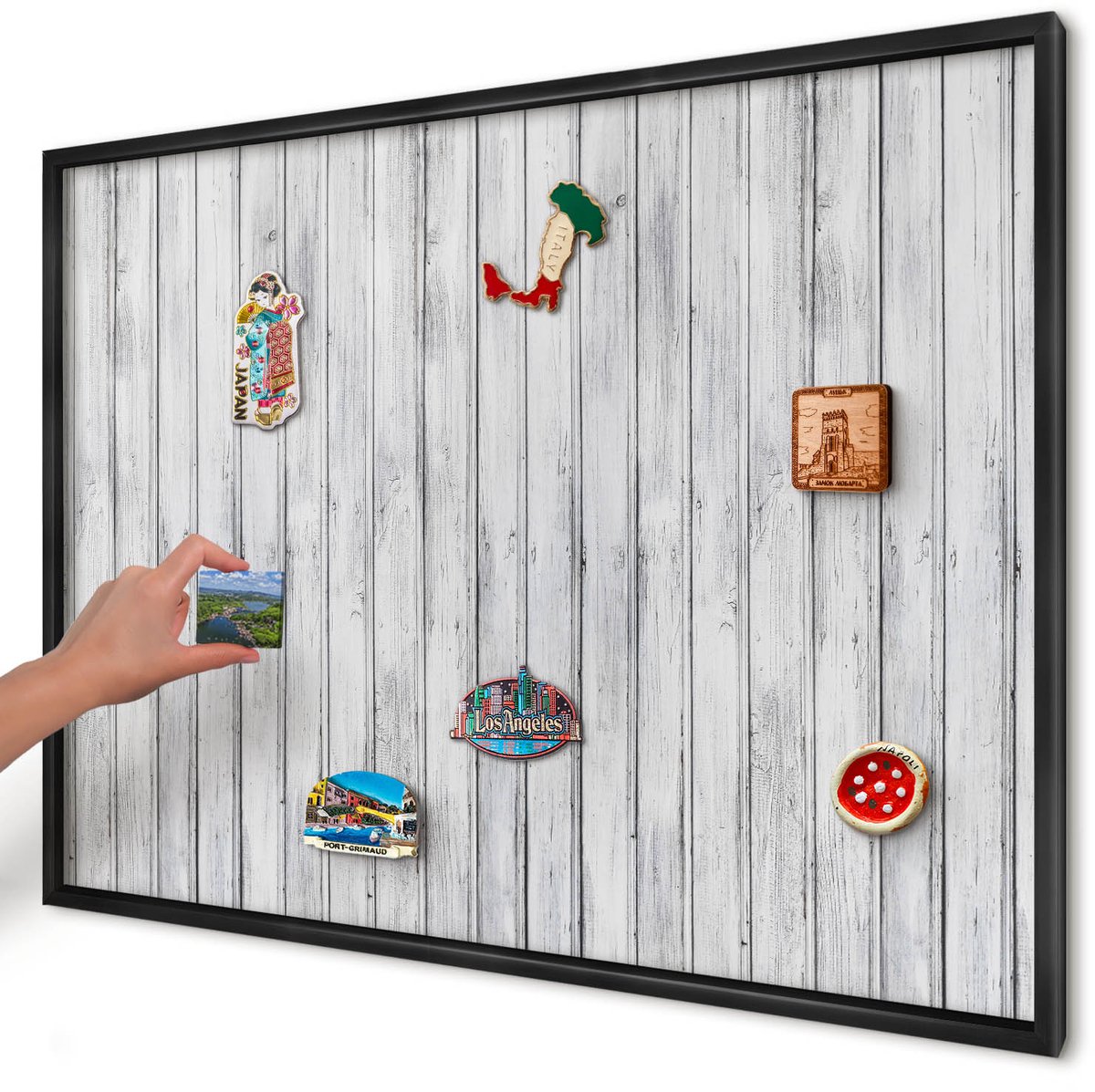 Artprintcave Wit Magneetbord mit Zwart Frame - 100x70 cm - Licht Hout Magneet Bord mit Frame - Rustiek Notitiebord - Texturen