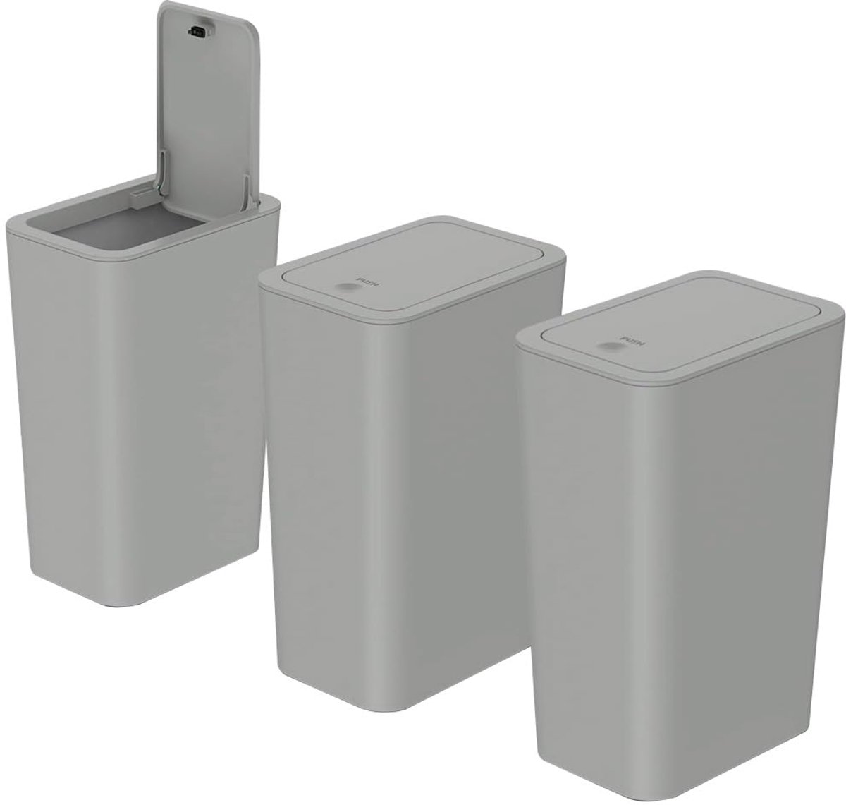 SnelShoppen - 3 Stuks Badkamer Prullenbak 9L, Hondeveilige Prullenbak met Deksel, Smalle Afvalemmer voor Toilet, Kantoor, Woonkamer, Keuken (Grijs)