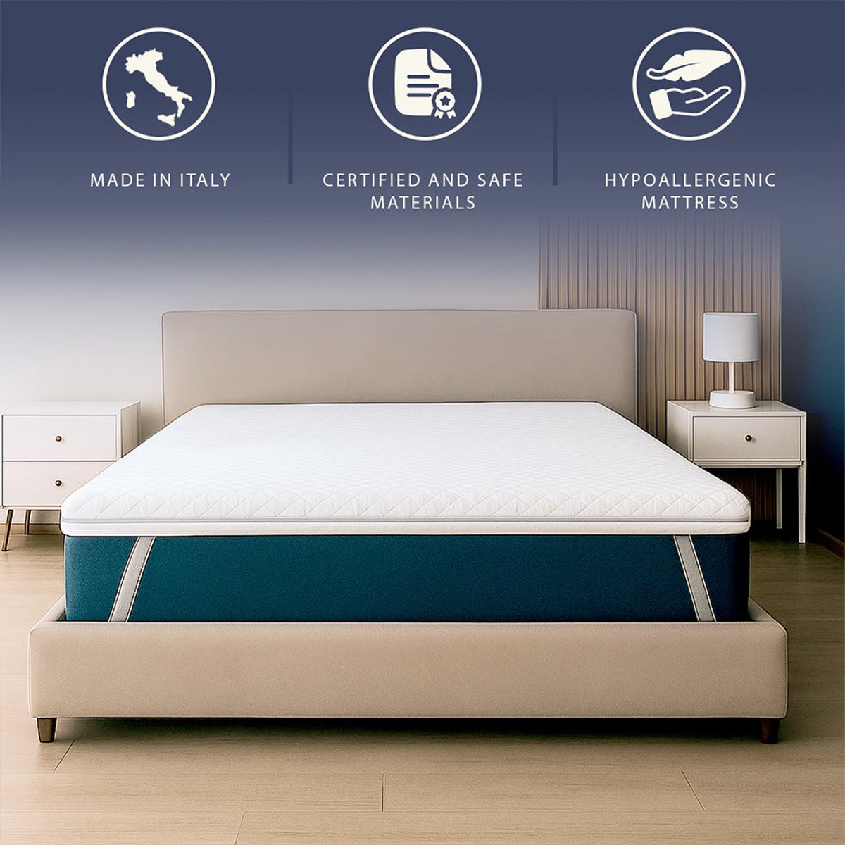 White Stone The White Stone Matrastopper 140x200 van Memory Foam met 9 Gedifferentieerde Zones | Hoogte 7 cm | Afneembare Hoes van Pure Hypoallergene Stof | Made in Italy Bianco