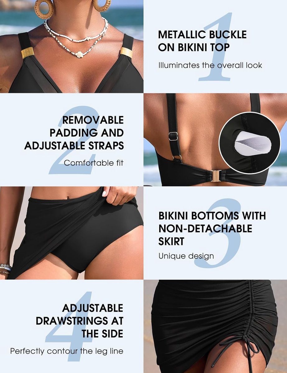 badpak voor dames, bikini, strand, push-up curvy, sexy beachwear, rok-bikiniset met metalen gesp